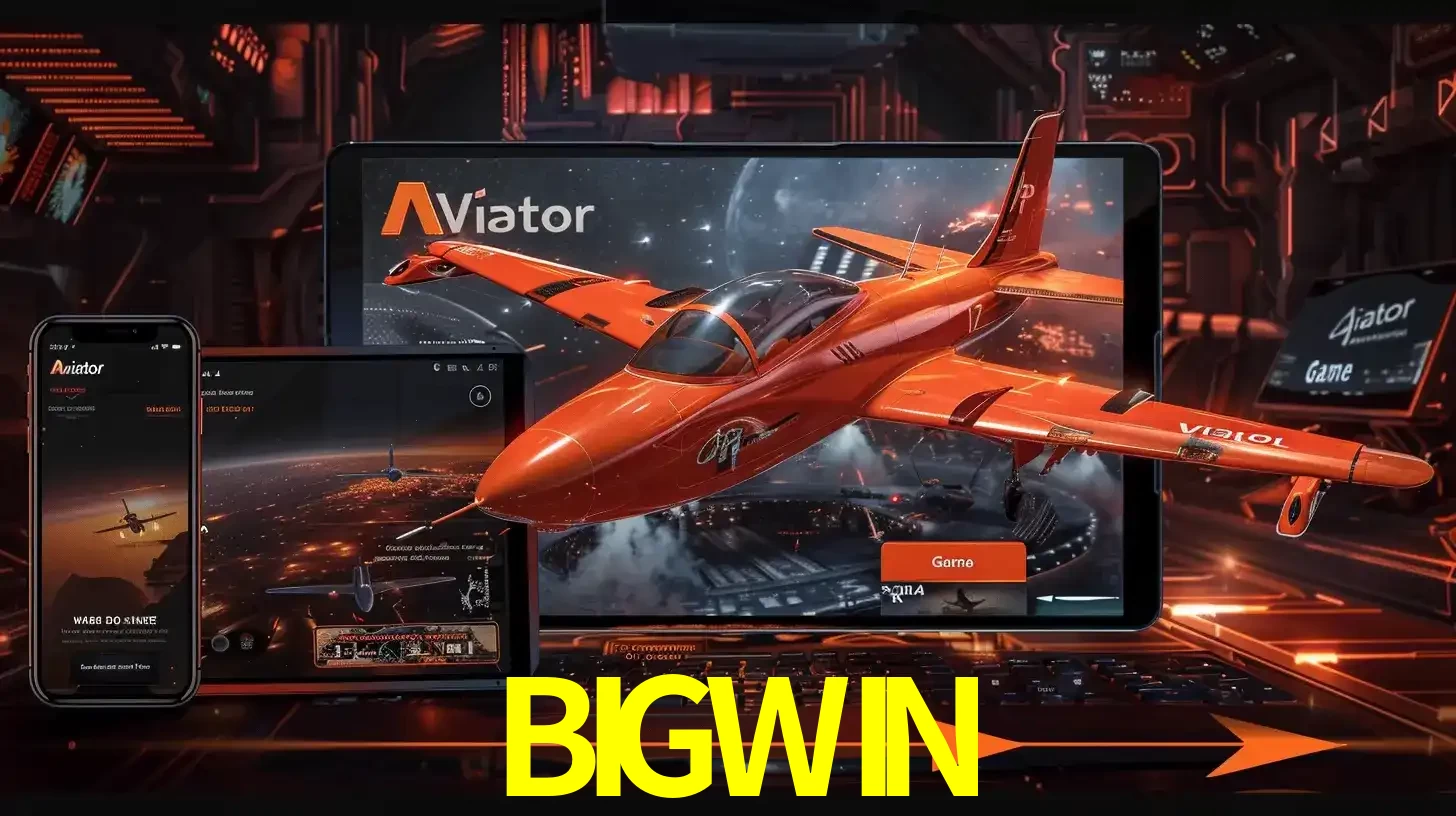 Apresentação tecnológica do jogo Aviator com um avião saindo da tela de um tablet, demonstrando a experiência imersiva em múltiplos dispositivos no BIGWIN.