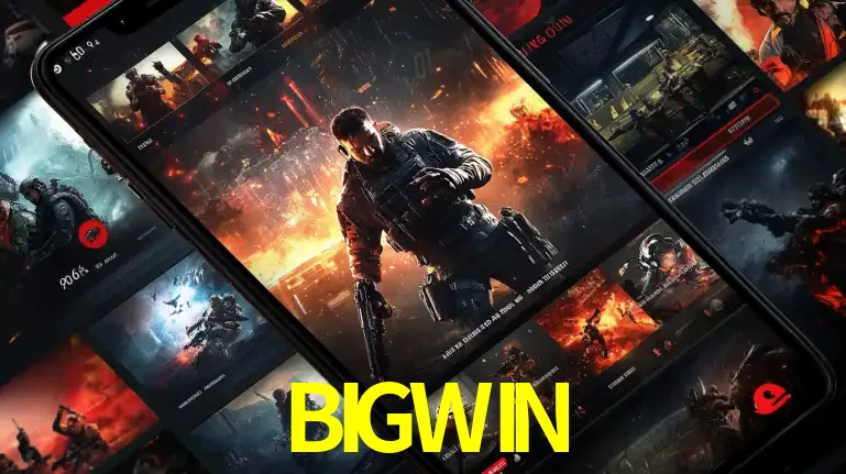 Tela de um celular exibindo uma galeria de jogos de tiro com temática militar, mostrando a variedade de e-sports disponíveis para apostas na plataforma de entretenimento BIGWIN.