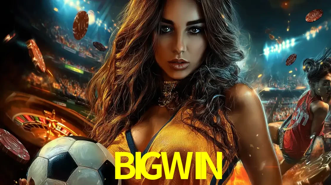 Mulher segurando uma bola de futebol em uma montagem que mistura a paixão esportiva com a emoção da roleta de cassino, tudo disponível na plataforma BIGWIN.